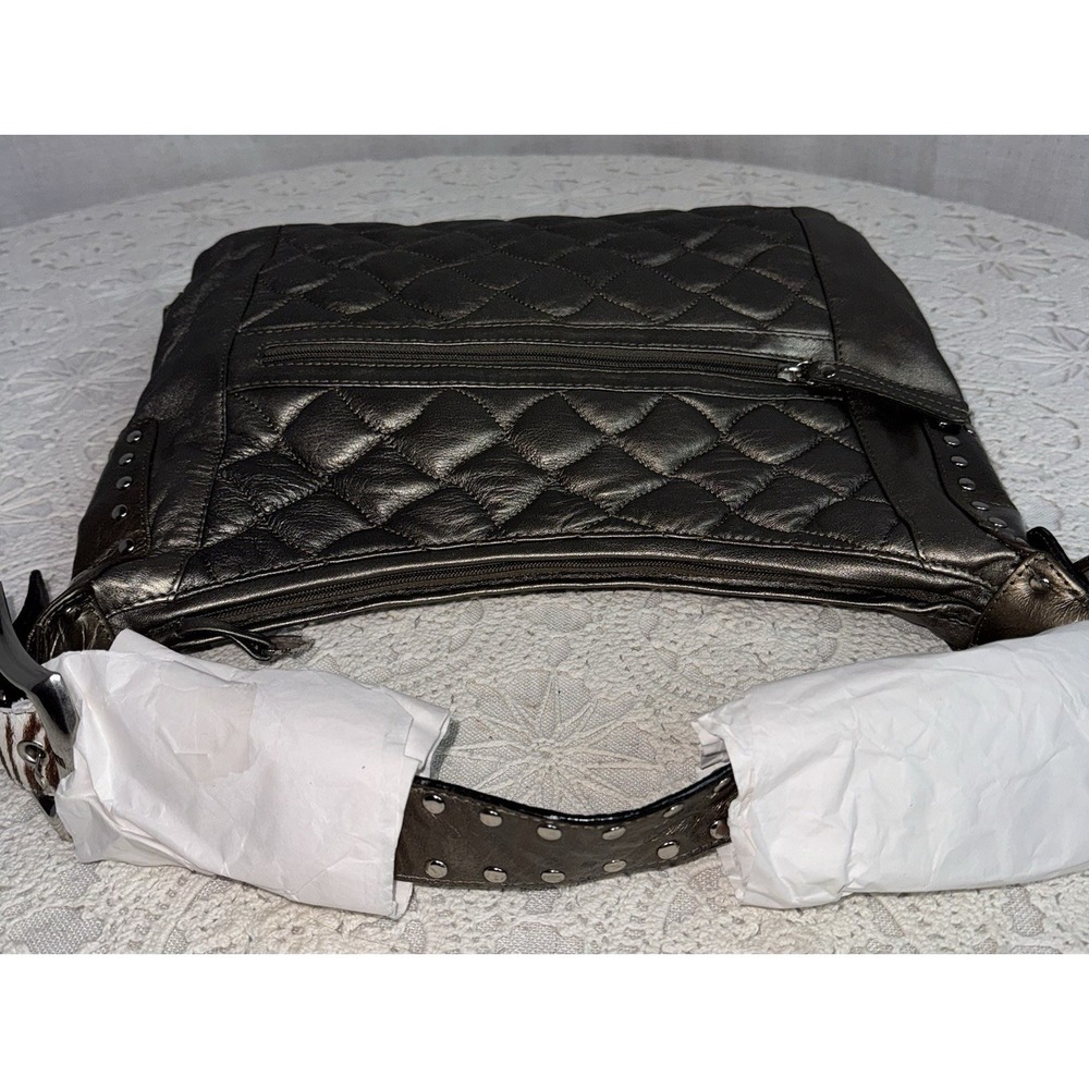 NEW Carlos Falchi Chi Purse Quilted Metallic Zebra Calf Hair Hobo Shoulder Bag - Picture 9 of 13